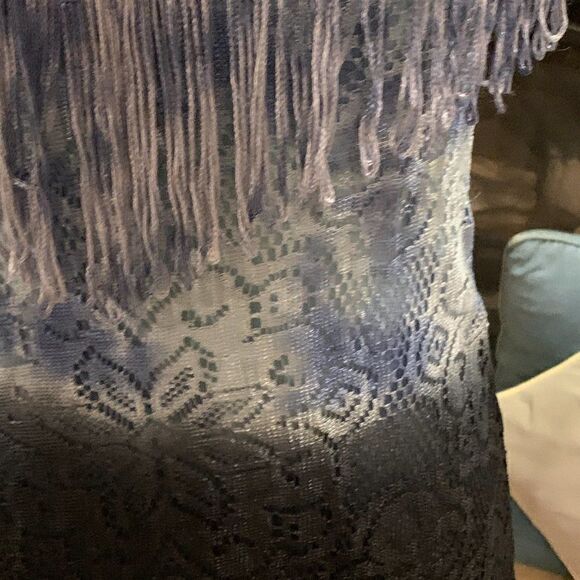 Free People light blue tie dye to ombre black lace cami with fringe accents 2 - Picture 11 of 16